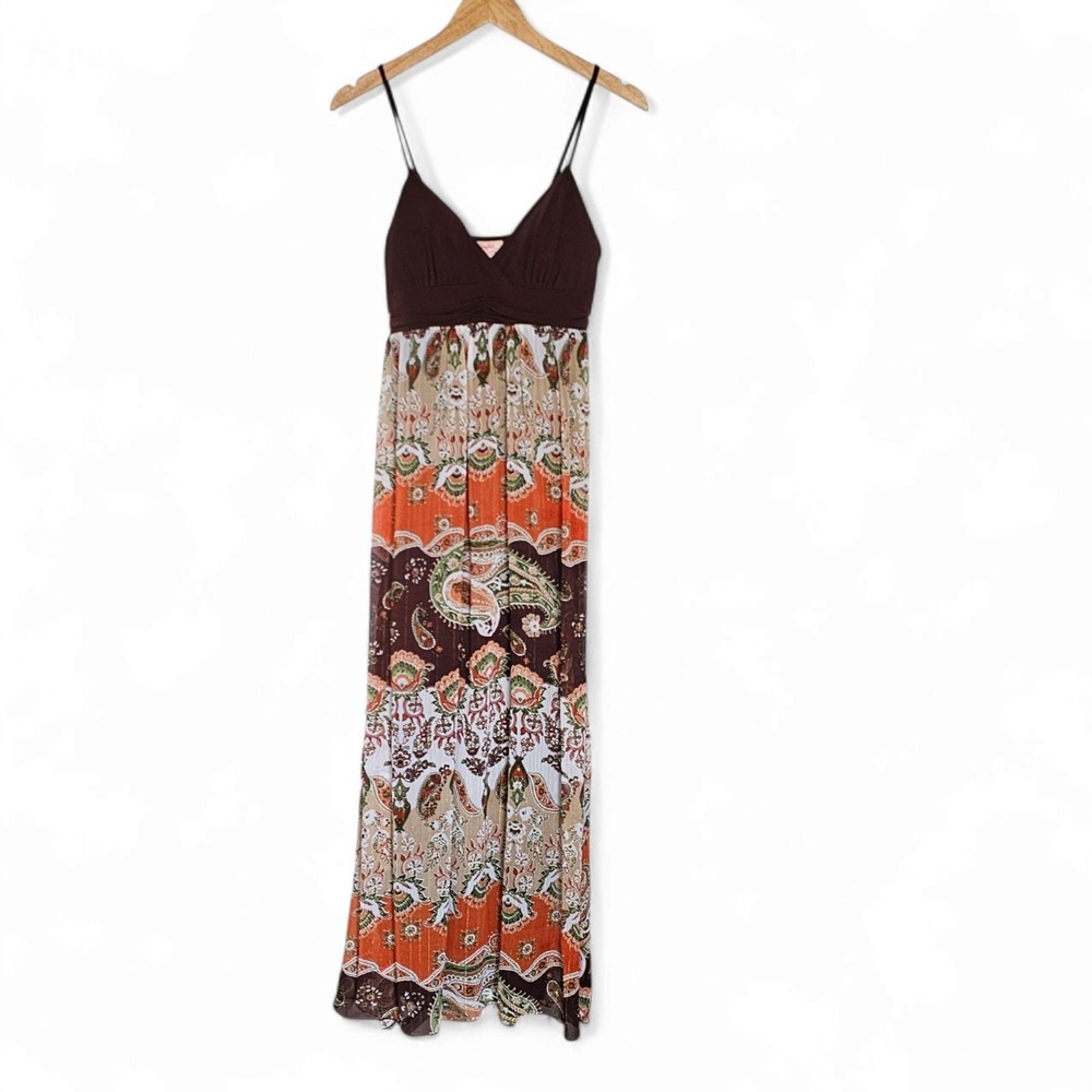 Candies Y2K Babydoll Maxi Dress Sleeveless M Brown Paisley Vtg 90s Boho Fall